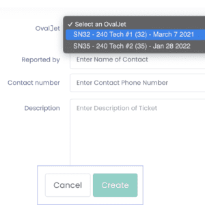 Service Ticket Form with boxes for OvalJet, Reported By, Contact Number, and Description.